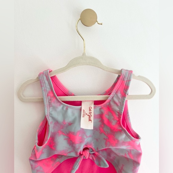 Cat & Jack Pink & Light Aqua One Piece Swimsuit with Tie Accent Kids Girls 3T - Picture 3 of 3